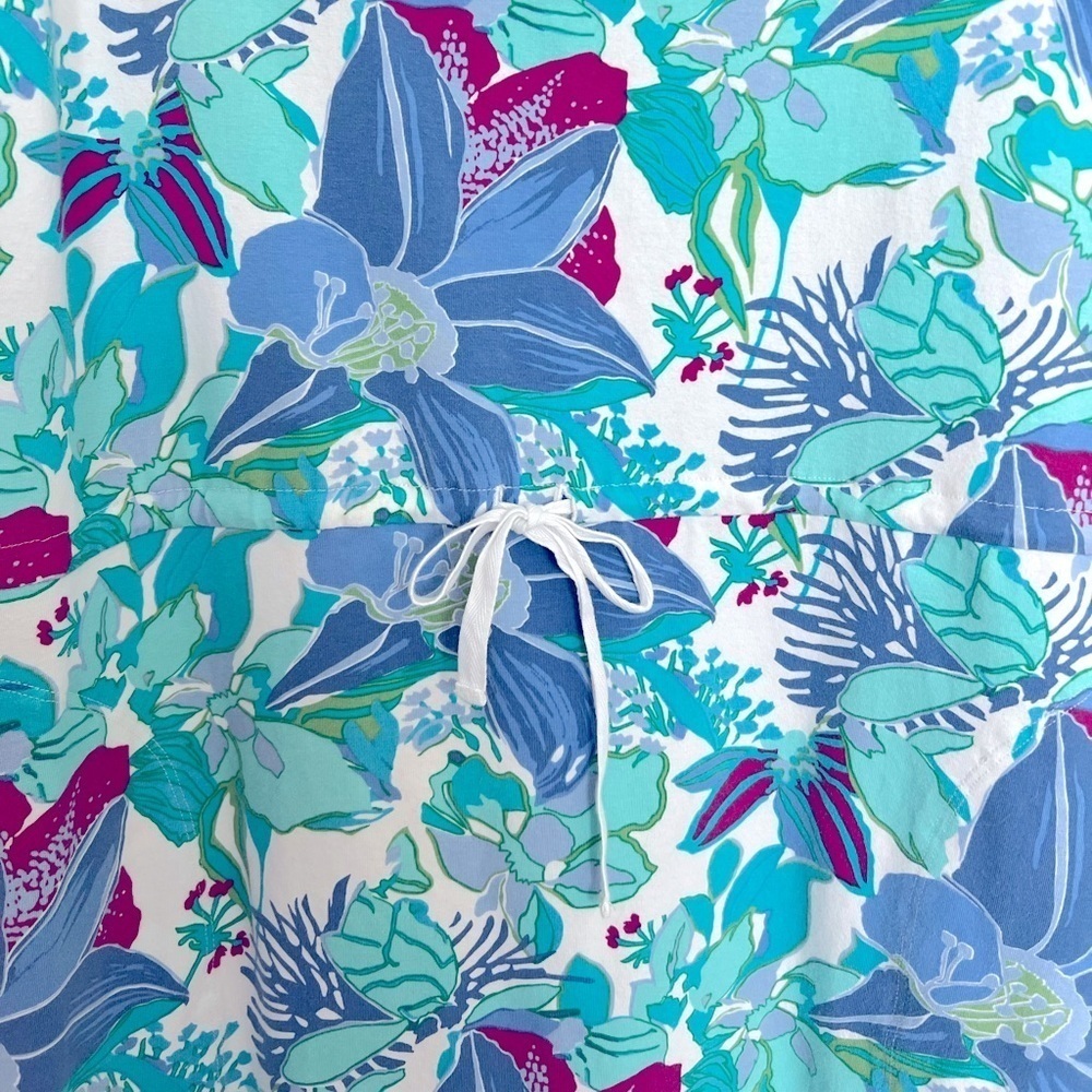Talbots Floral Stretch Dress Tie Waist Beach  Lounge Sports Cotton Pockets sz L - Picture 4 of 8